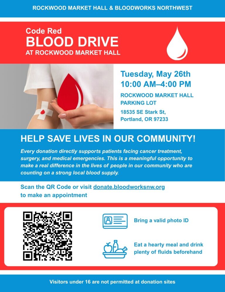 Blood drive on Tuesday May 26th at Rockwood market hall