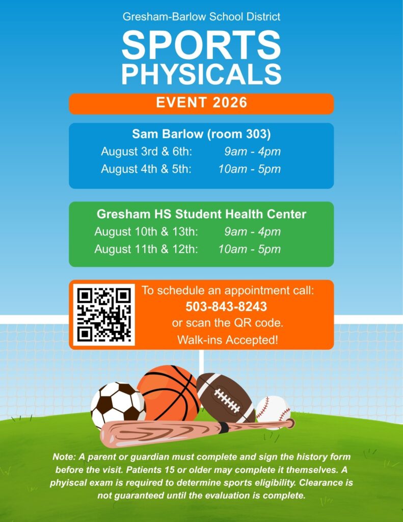 Sports Physicals in August for Gresham-Barlow School District